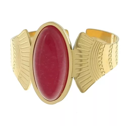 Anello etnico - Agata rossa T52-58 - Acciaio inossidabile 316L dorato x1