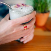 Anello etnico - Agata rossa T52-58 - Acciaio inossidabile 316L dorato x1