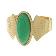 Anello etnico in pietra Agata verde T.52-58 - Acciaio inossidabile 316L Dorato x1