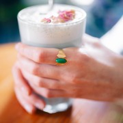 Anello etnico in pietra Agata verde T.52-58 - Acciaio inossidabile 316L Dorato x1