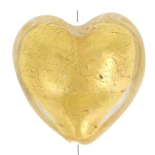 Perla a cuore di Murano - 10 mm - cristallo e foglia d'oro x1