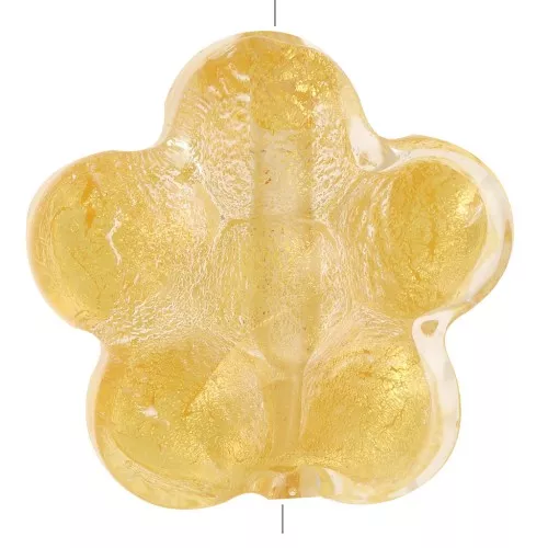 Perla fiore di Murano - 15 mm - cristallo e foglia d'oro x1