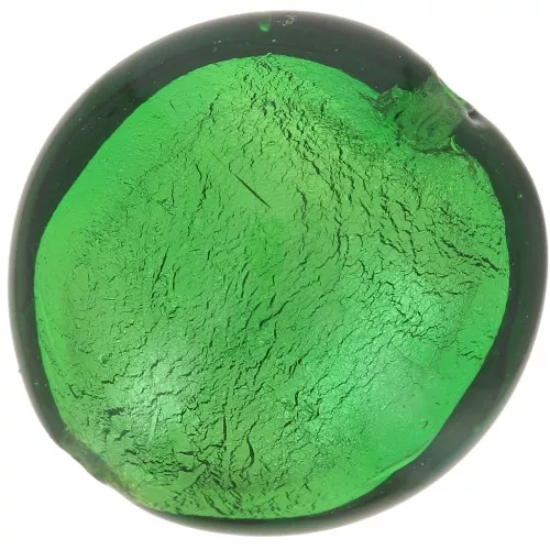 Perla di Murano 15 mm Smeraldo e foglia d'argento x1