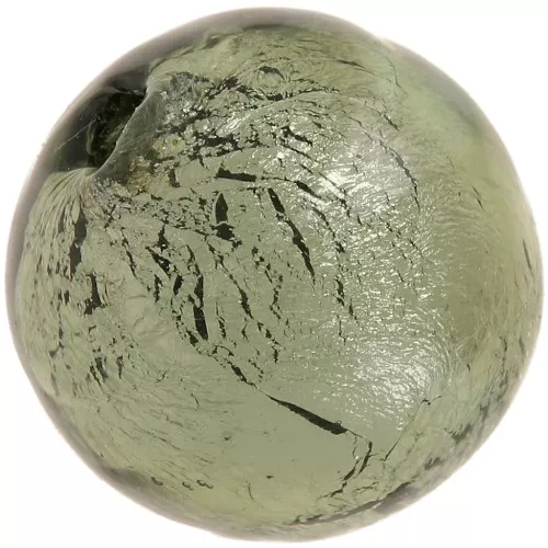Perla rotonda di Murano 10 mm Diamante scuro e foglia d'argento x1