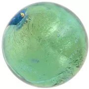 Perla rotonda di Murano 6 mm Acquamarina e foglia d'oro x1