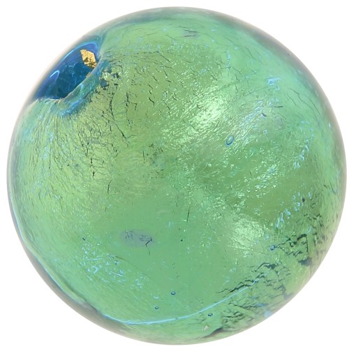 Perla rotonda di Murano 6 mm Acquamarina e foglia d'oro x1
