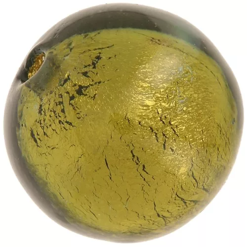 Perla rotonda di Murano 6 mm Diamante scuro e foglia d'oro x1