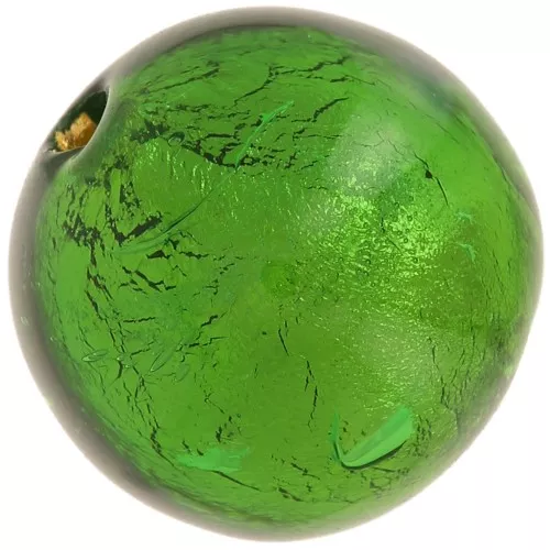 Perla rotonda di Murano 6 mm Smeraldo e foglia d'oro x1