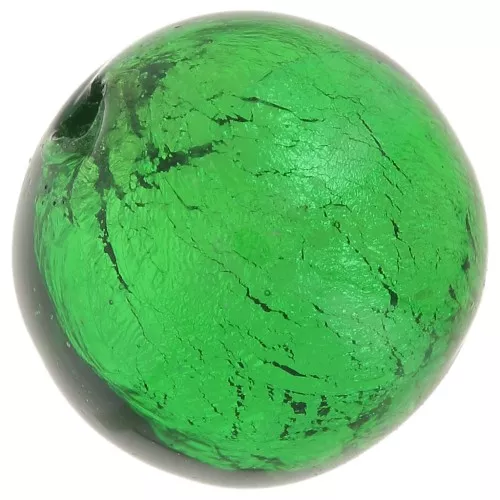 Perla rotonda di Murano 6 mm Emerald e foglia d'argento x1