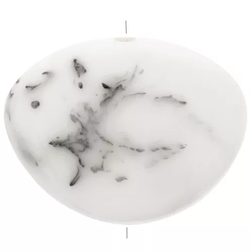 Perla piatta irregolare opaca in resina 20x27 mm - Grigio marmorizzato Bianco x1