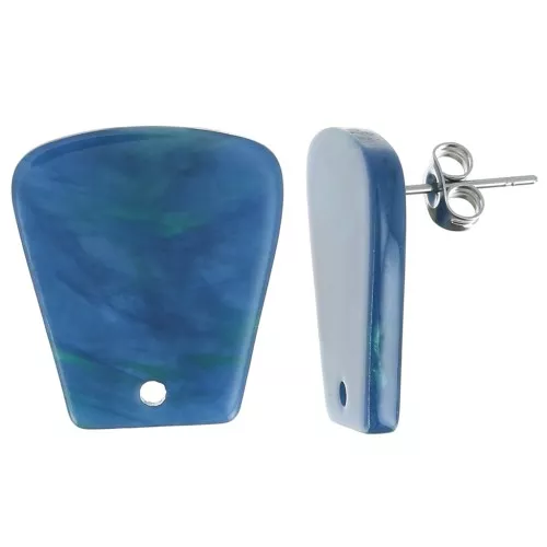 Orecchini a trapezio in acetato trasparente 21x18 mm - Blu marmorizzato Verde x2
