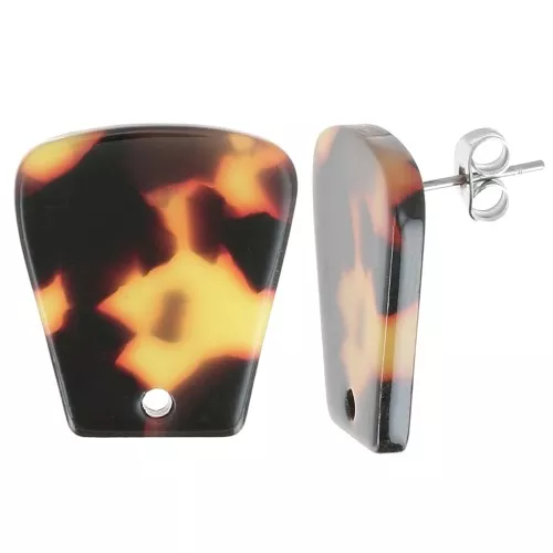 Orecchini a trapezio in acetato 21x18 mm - Tartaruga - Marrone - Nero x2