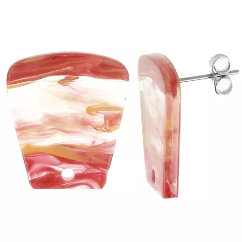 Orecchini a trapezio in acrilico trasparente 21x18 mm - Arancione rosso marmorizzato x2