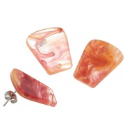 Orecchini a trapezio in acrilico trasparente 21x18 mm - Arancione rosso marmorizzato x2