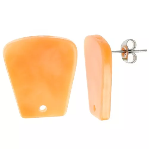 Orecchini a trapezio in acetato 21x18 mm - Arancione marmorizzato x2