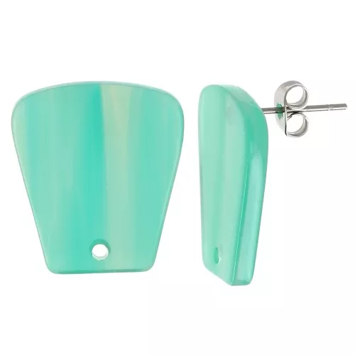 Orecchini a trapezio in acetato trasparente 21x18 mm - Verde turchese marmorizzato x2