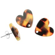 Orecchini perno cuore in acetato 14x15,5 mm - Tartaruga - Marrone Nero x2