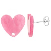 Orecchini perno cuore in acrilico 14x15,5 mm - Rosa perlato x2|raw }}