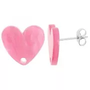 Orecchini perno cuore in acrilico 14x15,5 mm - Rosa perlato x2
