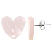 Orecchini perno cuore in acetato 14x15,5 mm - Perla rosa chiaro x2|raw }}