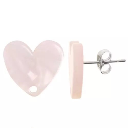 Orecchini perno cuore in acetato 14x15,5 mm - Perla rosa chiaro x2