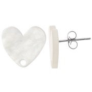 Orecchini perno cuore in acrilico 14x15,5 mm - Bianco perlato x2|raw }}