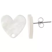 Orecchini perno cuore in acrilico 14x15,5 mm - Bianco perlato x2