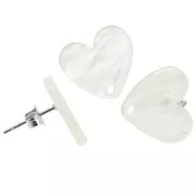 Orecchini perno cuore in acrilico 14x15,5 mm - Bianco perlato x2