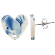 Orecchini perno cuore in acrilico 14x15,5 mm - Blu marmorizzato - Bianco x2|raw }}