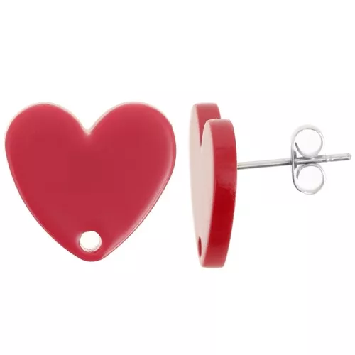 Orecchini perno cuore in acrilico 14x15,5 mm - Rosso x2