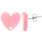 Orecchini a cuore in acrilico 14x15,5 mm - Brillantini rosa x2|raw }}