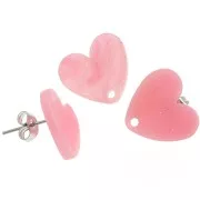 Orecchini a cuore in acrilico 14x15,5 mm - Brillantini rosa x2