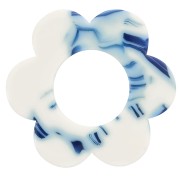 Pendente forma di fiore in acetato da 18 mm - Blu marmorizzato - Bianco x1