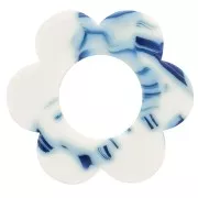 Pendente forma di fiore in acetato da 18 mm - Blu marmorizzato - Bianco x1