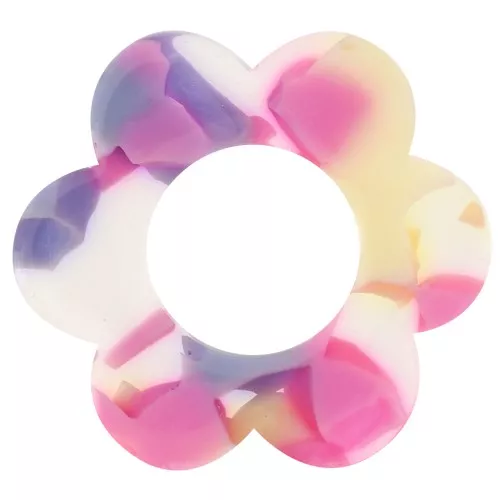Pendente forma di fiore in acetato da 18 mm - Terrazzo Vaniglia - Rosa pastello x1