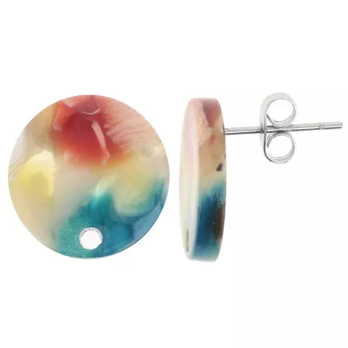 Orecchini tondi in acetato da 15 mm - Tartaruga Multicolore x2