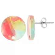 Rosso - Clous d'oreilles ronds 15 mm en acrylique - Ecaille de tortue Rouge - Bleu x2 Clous d'oreilles ronds 15 mm en acrylique - Ecaille de tortue Rouge - Bleu x2