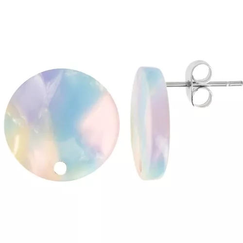 Orecchini tondi di acetato da 15 mm - Blu tartaruga - Rosa x2