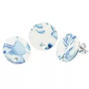 Orecchini tondi in acetato da 15 mm - Blu marmorizzato - Bianco x2