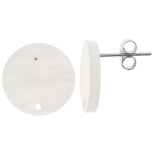 Orecchini tondi in acrilico da 15 mm - Bianco perlato x2