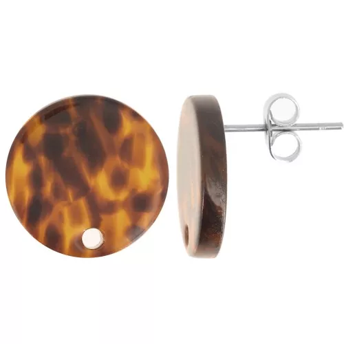 Orecchini tondi di acetato da 15 mm - Terrazzo Brown - Nero x2