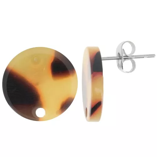 Orecchini tondi di acetato da 15 mm - Tartaruga - Marrone - Nero x2