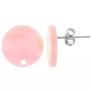 Rosa - Clous d'oreilles ronds 15 mm en acrylique - Marbré rose pailleté x2 Clous d'oreilles ronds 15 mm en acrylique - Marbré rose pailleté x2
