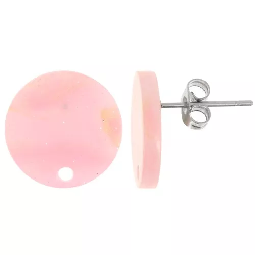 Orecchini tondi in acrilico da 15 mm - Brillantini rosa x2