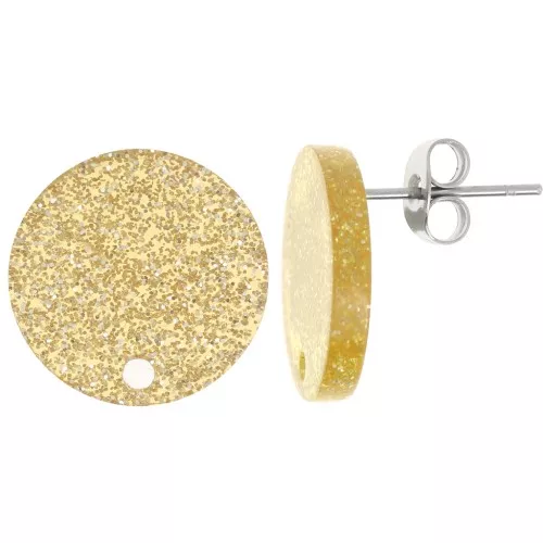 Orecchini tondi in acrilico da 15 mm - Brillantini d'oro x2