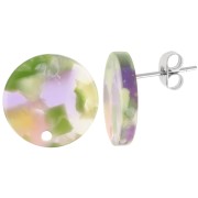 Orecchini tondi in acetato da 15 mm - Tartaruga - Verde viola x2|raw }}