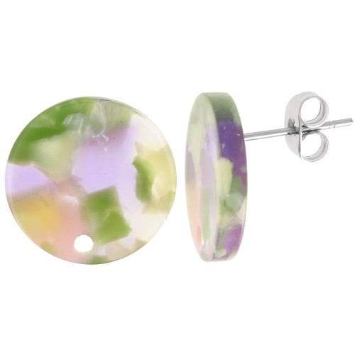 Orecchini tondi in acetato da 15 mm - Tartaruga - Verde viola x2