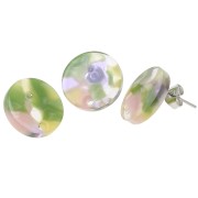 Orecchini tondi in acetato da 15 mm - Tartaruga - Verde viola x2