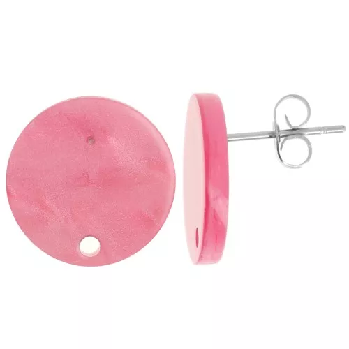 Orecchini tondi in acrilico da 15 mm - Rosa perlato x2