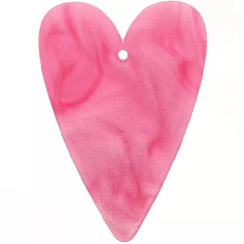 Pendente a cuore in acrilico 34x24 mm - Perla rosa x1